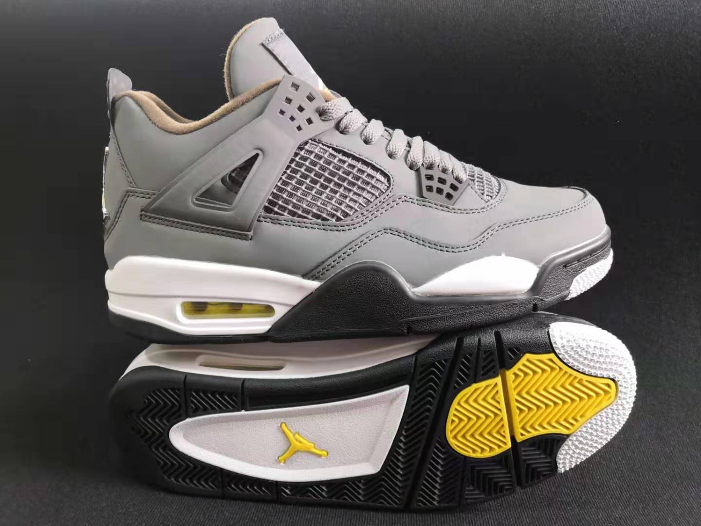 2019 Air Jordan 4 Retro Silver Grey Yellow Shoes